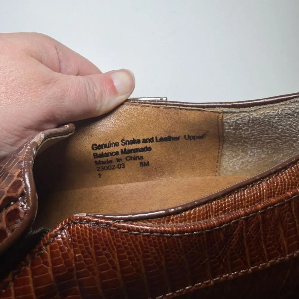 Stacy Adams Genuine Snake Shoes Men's Size 8 Brown Leather Monk Strap Dress